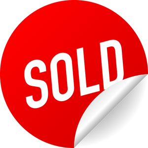 SOLD. Realistic red badge. Product advertising. Web design.